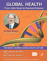 Poster for January 2013 Barmes Lecture featuring Sir Mark Walport