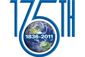 Logo: National Library of Medicine 175th, image of earth with text 1836-2011