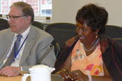 NIH Deputy Director Dr Lawrence Tabak left and Rwanda Minister of Health Dr Agnes Binagwaho right seated at conference table