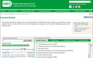 Screen capture of Fogarty grant search tools