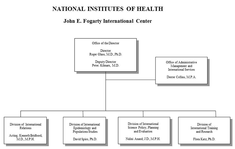 Organization chart for Fogarty International Center for fiscal year 2019, full text description immediately follows