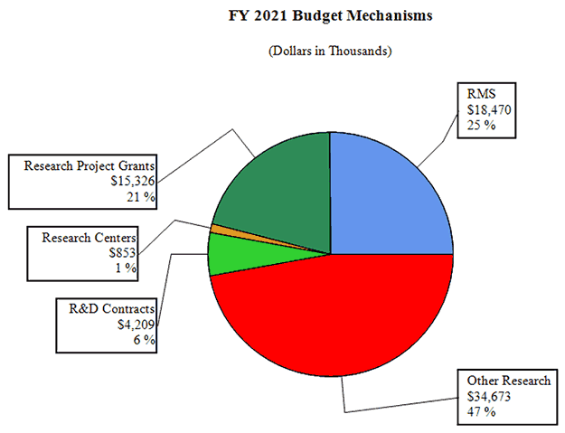 Pie chart of FY 2021 budget mechanisms, full description and data below