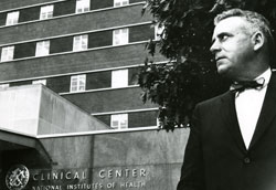 Congressman John Edward Fogarty outside the National Institutes of Health Clinical Center building
