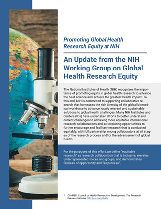 Cover image of the March 2024 updatef rom NIH on Promoting Equity in Global Health Research