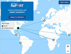 Shreenshot of World Report showing direct award linked to 5 collaborations at research sites around the world.