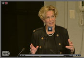 Screen capture of Ambassador-at-Large Dr Deborah Birx speaking at a podium at NIH