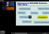 Screen capture of slide on advances in HIV/AIDS science 1981-2016 with inset of NIAID Director Dr Tony Fauci speaking