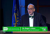 Screen capture of webcast of Fogarty Director Dr Roger Glass welcoming attendees to the Fogarty 50th Anniversary Symposium