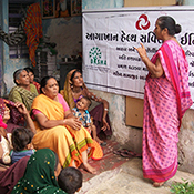Participants learn about a study taking place at the Centre for Chronic Disease Control in India