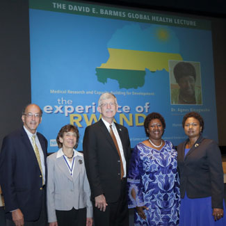 Dr Roger Glass, Dr Martha Somerman, Dr Francis Collins, Dr Agnes Binagwaho and Ambassador Mathilde Mukantabana pose for camera