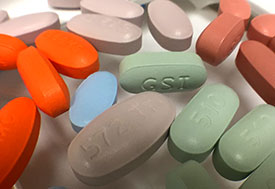 Close up of a variety of antiretroviral drugs used to treat HIV infection