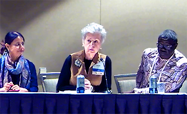 From left: Erum Khan, Karen Goraleski, Christian Happi at 2022 ASTMH meeting