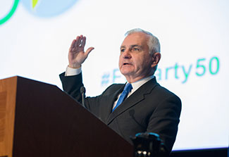 Senator Jack Reed speaks at a podium