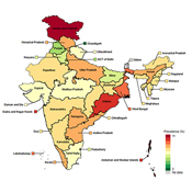The map on this page shows that the burden of dementia prevalence is unevenly distributed across states and subpopulations in India.