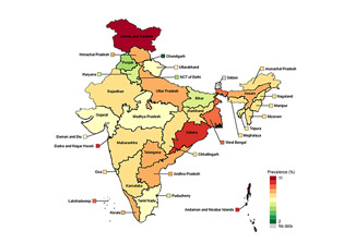The map on this page shows that the burden of dementia prevalence is unevenly distributed across states and subpopulations in India.