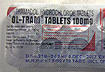 Close up of back of unopened tramadol foil pill pack.