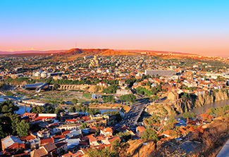 This photograph shows Tbilisi, Georgia, from the air.