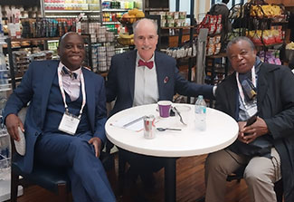 Dr. Jean Nachega (left), Dr. Peter Kilmarx (center), and Dr. Jean Jacques Muyembe Tamfum (right)