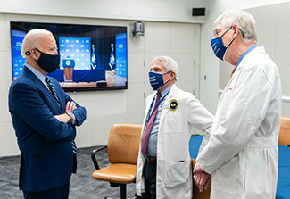 President Joe Biden meets with NIAID Director Dr. Anthony Fauci and NIH Director Dr. Francis Collins during a visit to NIH.