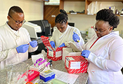 Dr. Siana Nkya working with her colleagues in a Tanzanian lab