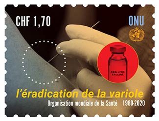 Image of stamp commemorating the 40th anniversary of smallpox eradication.