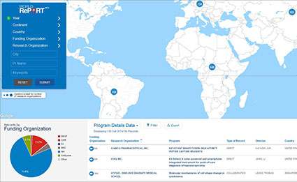 Screen capture of the World RePORT mapping tool, showing filtered list with marker on University of Liberia in Monrovia