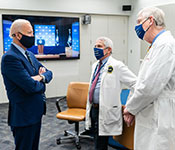 Photo courtesy of the White House. President Joe Biden meets with NIAID Director Dr. Anthony Fauci and NIH Director Dr. Francis Collins during a visit to NIH.