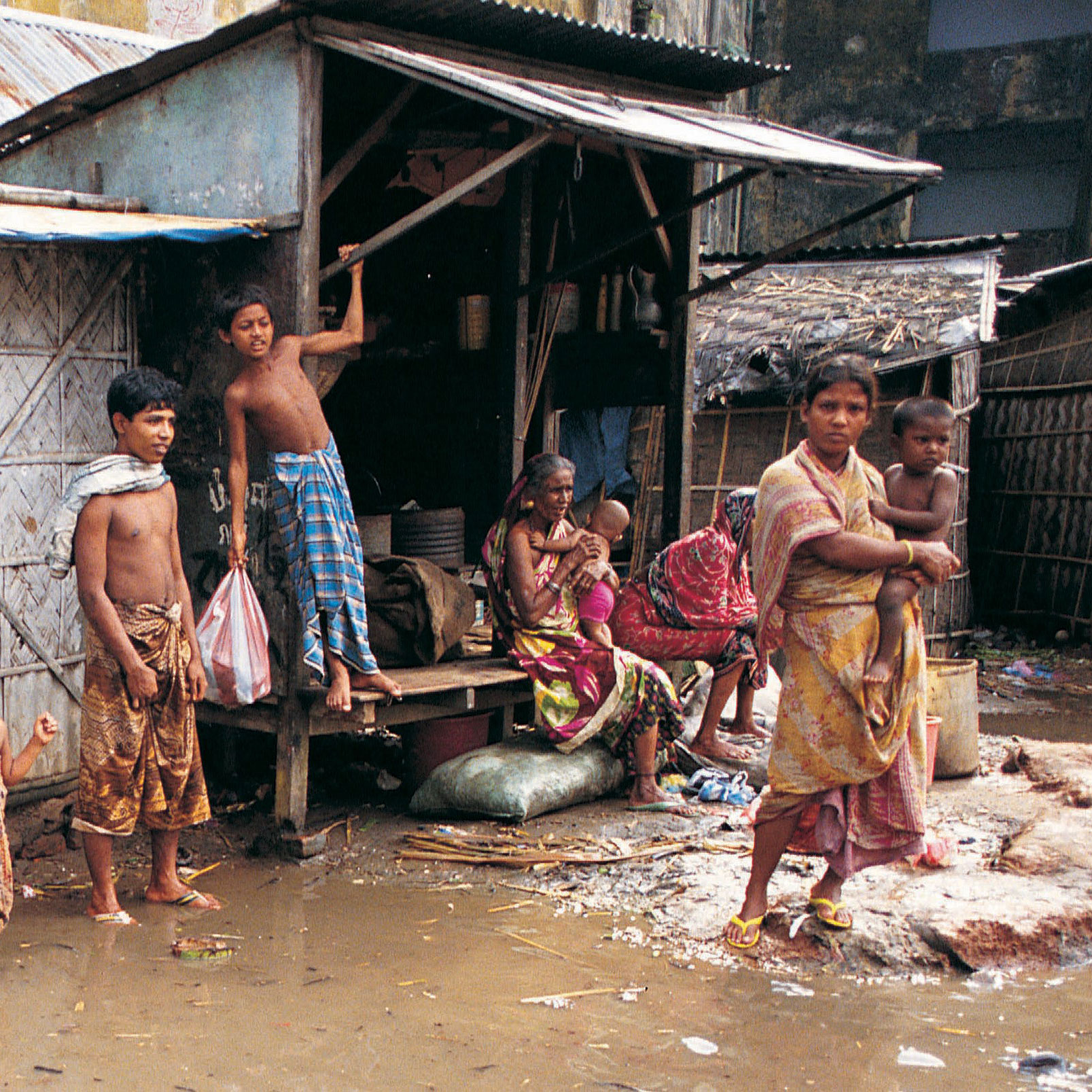 Family views flooding outside their home