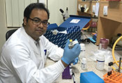 Dr. Mohammad Aminul Islam works with samples in a lab