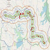 Image courtesy of Dr. Sabin Nsanzimana. Screen capture of a GPS app used that shows connecting points on a map across Rwanda.