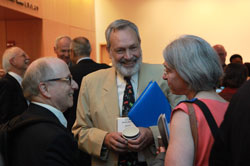 PHOTO: Dr. Gerald Keusch, Dr. Ken Bridbord and Dr. Flora Katz speak together.