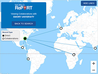 Shreenshot of World Report showing direct award linked to 5 collaborations at research sites around the world