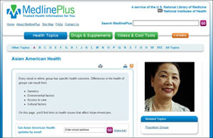 Screen capture of MedlinePlus Asian American Health portal
