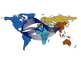 Illustration of a world map (without Antartica)