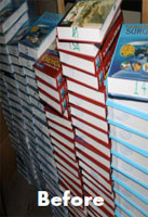 Before: Stacks of large, bulky, quickly outdated textbooks