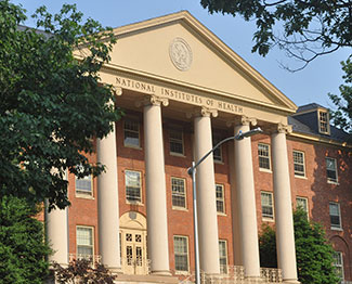 Entrance to building 1 on the main NIH campus in Bethesda, Maryland