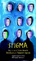 Stigma conference image, painting of masks on blue background